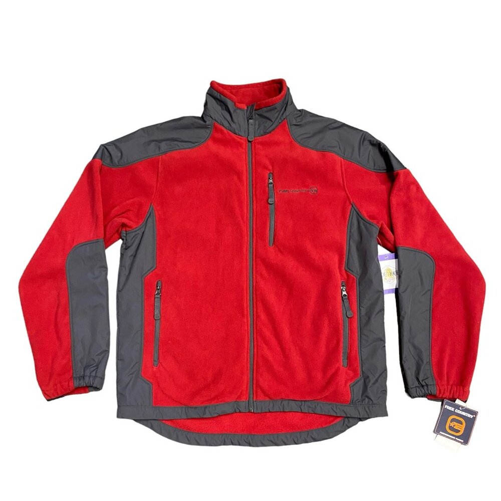 NWT Free Country Mens L Red Club Tech Fleece Jacket Full Zip Pockets Outerwear